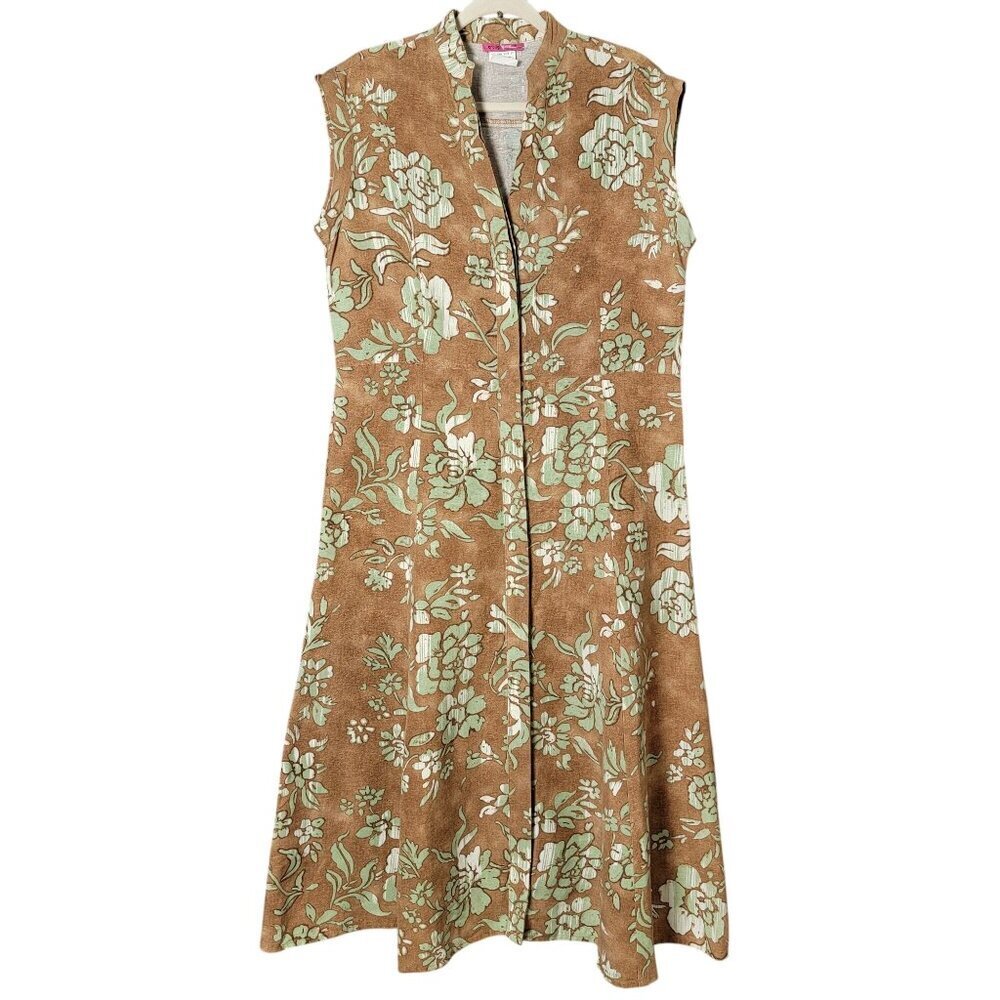 Vintage Enough About Me Linen Blend Cottagecore Floral Sleeveless Maxi Dress 12